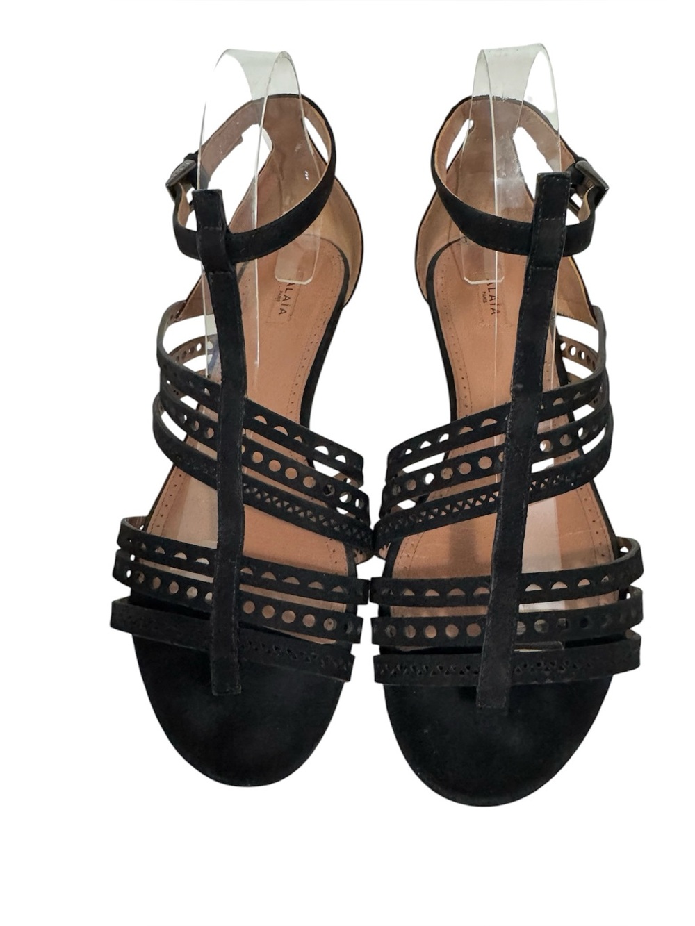 Alaia Suede Ankle Strap Buckle Sandal Flat